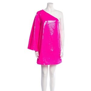 Borgo De Nor One Shoulder Mini Dress Sequin Party Dress‎ Hot Pink Cocktail Mini